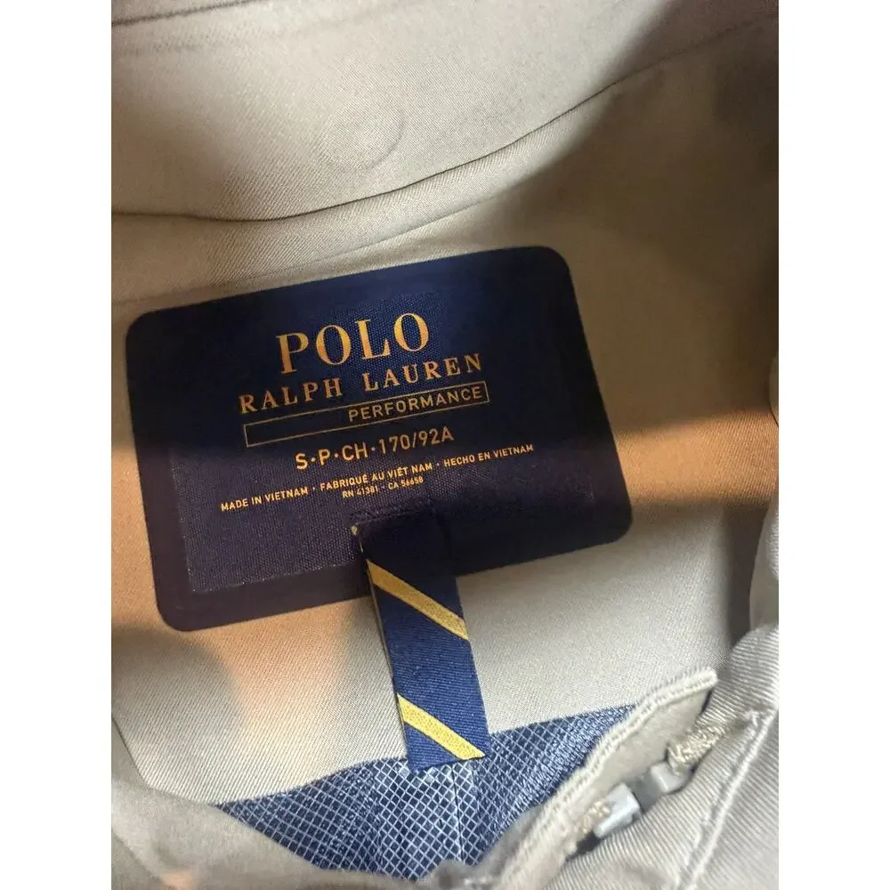 Polo Ralph Lauren Mens Waterproof Hooded Mid-Length Raincoat Jacket Beige Sz S